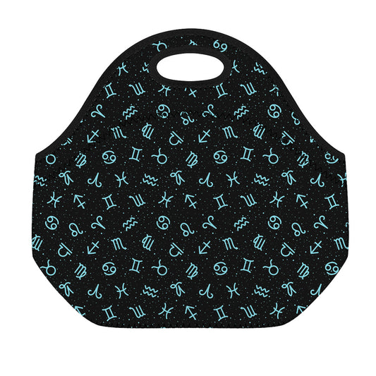 Blue Zodiac Symbols Pattern Print Neoprene Lunch Bag