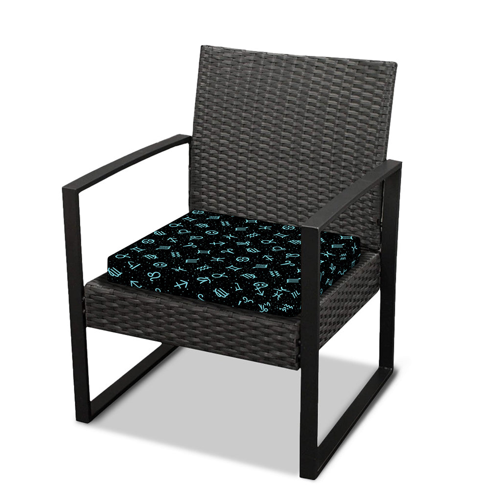 Blue Zodiac Symbols Pattern Print Outdoor Seat Cushion Cover