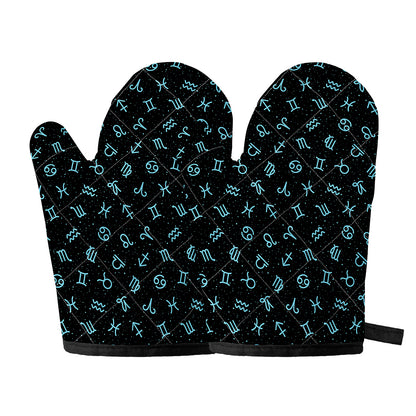 Blue Zodiac Symbols Pattern Print Oven Mitts
