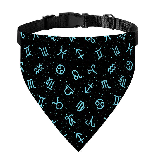 Blue Zodiac Symbols Pattern Print Over The Collar Dog Bandana