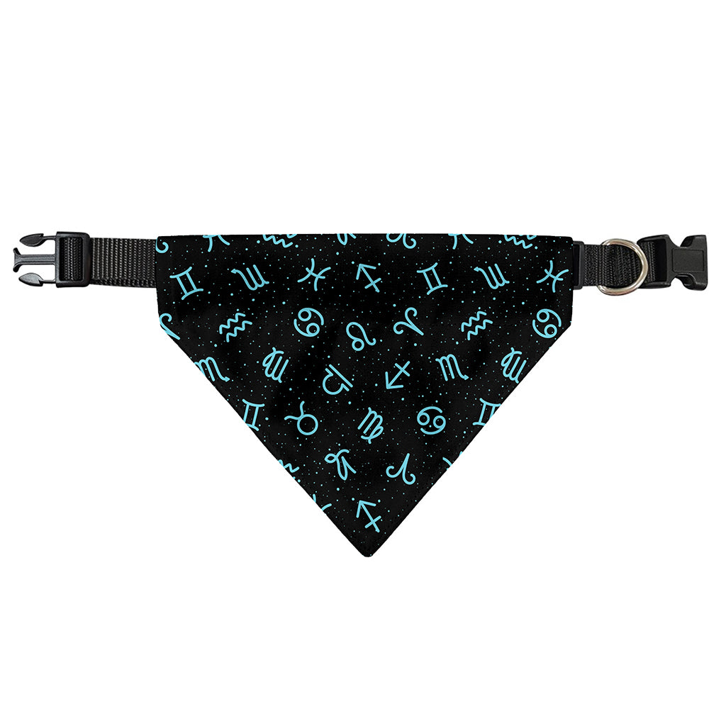 Blue Zodiac Symbols Pattern Print Over The Collar Dog Bandana