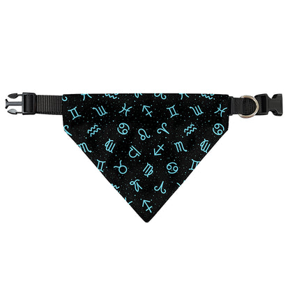 Blue Zodiac Symbols Pattern Print Over The Collar Dog Bandana