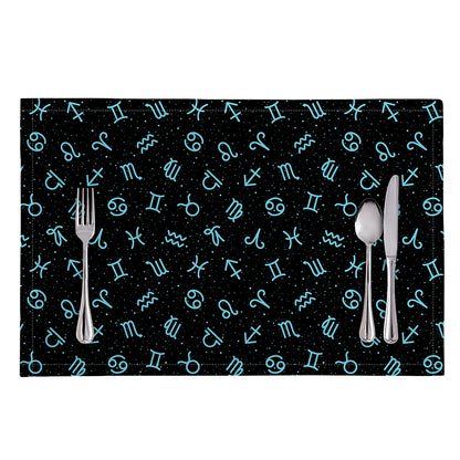 Blue Zodiac Symbols Pattern Print Placemat