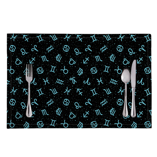 Blue Zodiac Symbols Pattern Print Placemat