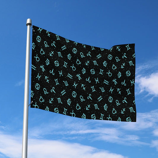 Blue Zodiac Symbols Pattern Print Polyester Flag