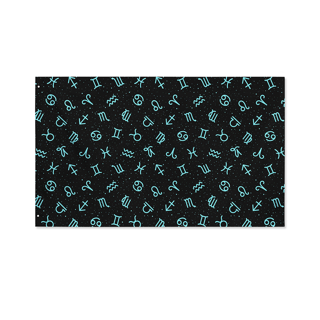 Blue Zodiac Symbols Pattern Print Polyester Flag