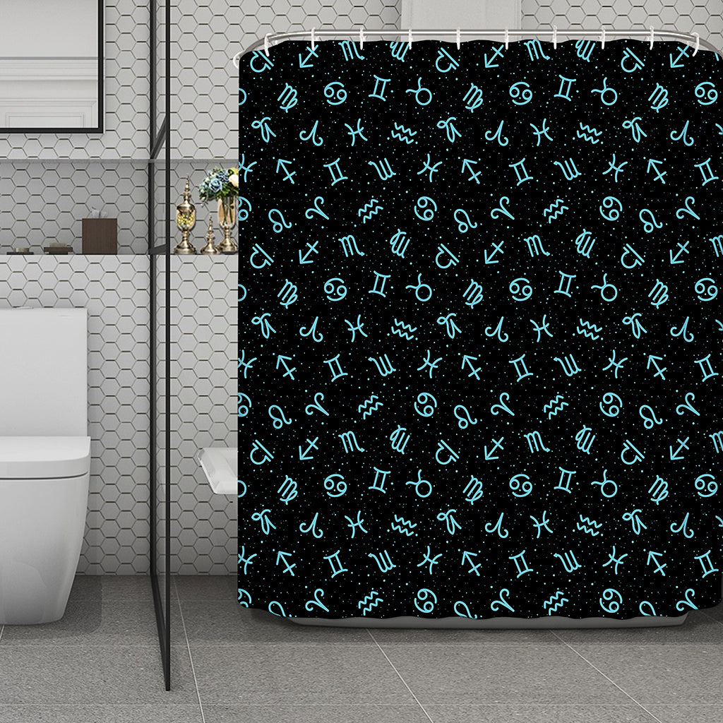 Blue Zodiac Symbols Pattern Print Polyester Shower Curtain