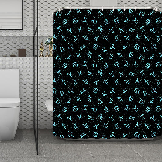 Blue Zodiac Symbols Pattern Print Polyester Shower Curtain