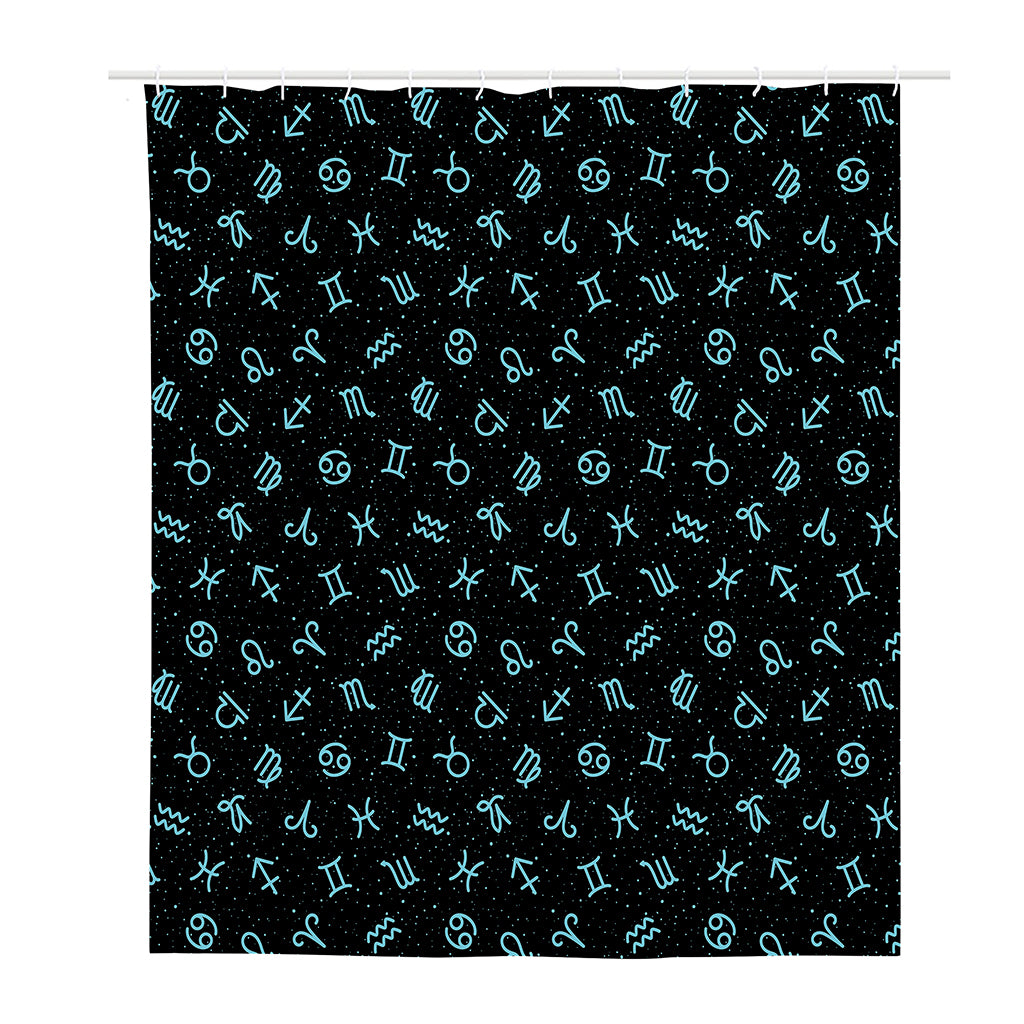 Blue Zodiac Symbols Pattern Print Polyester Shower Curtain