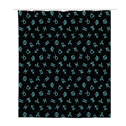 Blue Zodiac Symbols Pattern Print Polyester Shower Curtain
