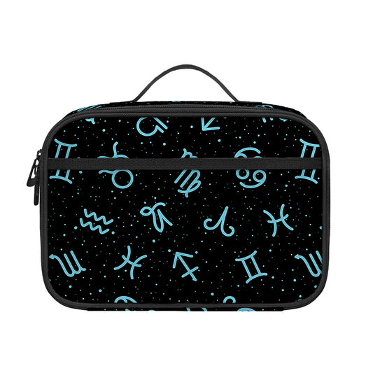 Blue Zodiac Symbols Pattern Print Portable Lunch Bag