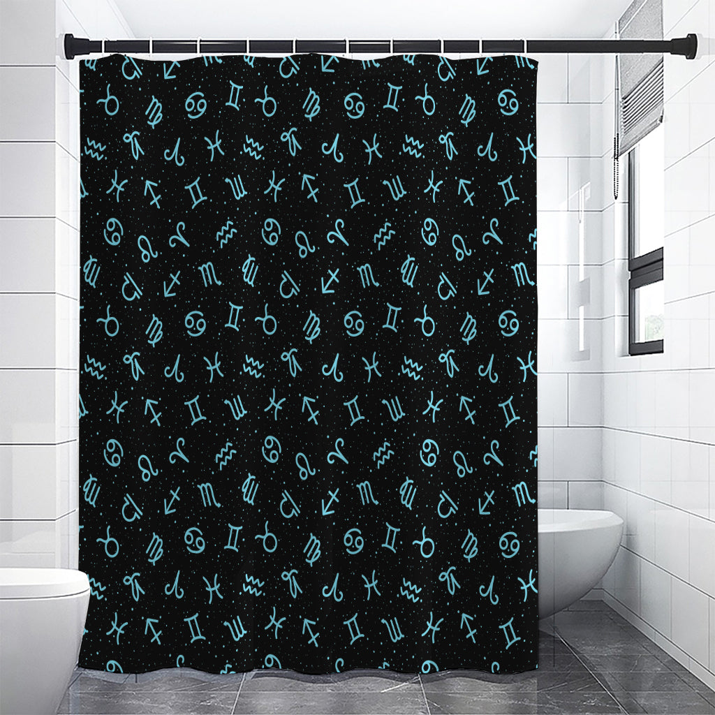 Blue Zodiac Symbols Pattern Print Premium Shower Curtain
