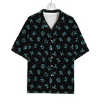 Blue Zodiac Symbols Pattern Print Rayon Hawaiian Shirt