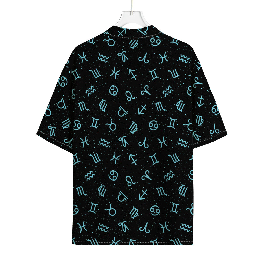 Blue Zodiac Symbols Pattern Print Rayon Hawaiian Shirt