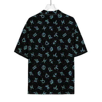 Blue Zodiac Symbols Pattern Print Rayon Hawaiian Shirt