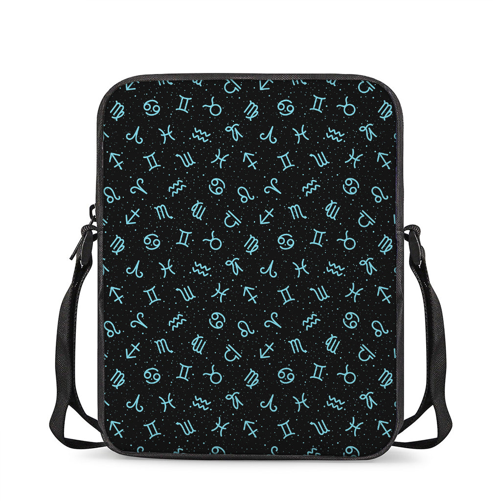 Blue Zodiac Symbols Pattern Print Rectangular Crossbody Bag