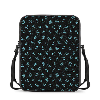 Blue Zodiac Symbols Pattern Print Rectangular Crossbody Bag