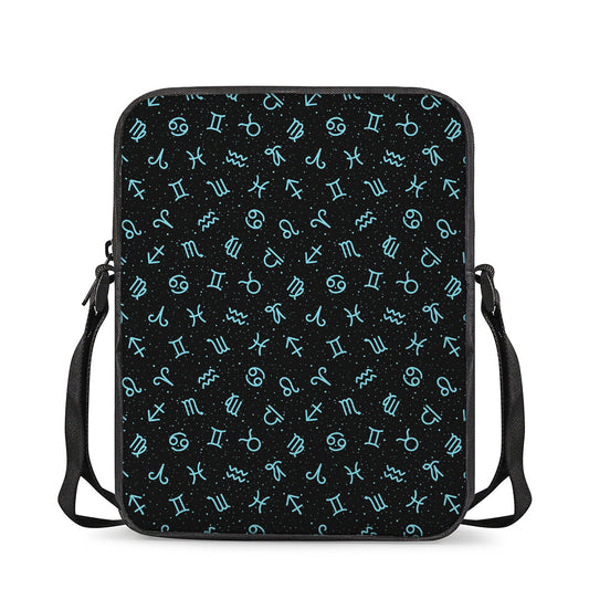 Blue Zodiac Symbols Pattern Print Rectangular Crossbody Bag