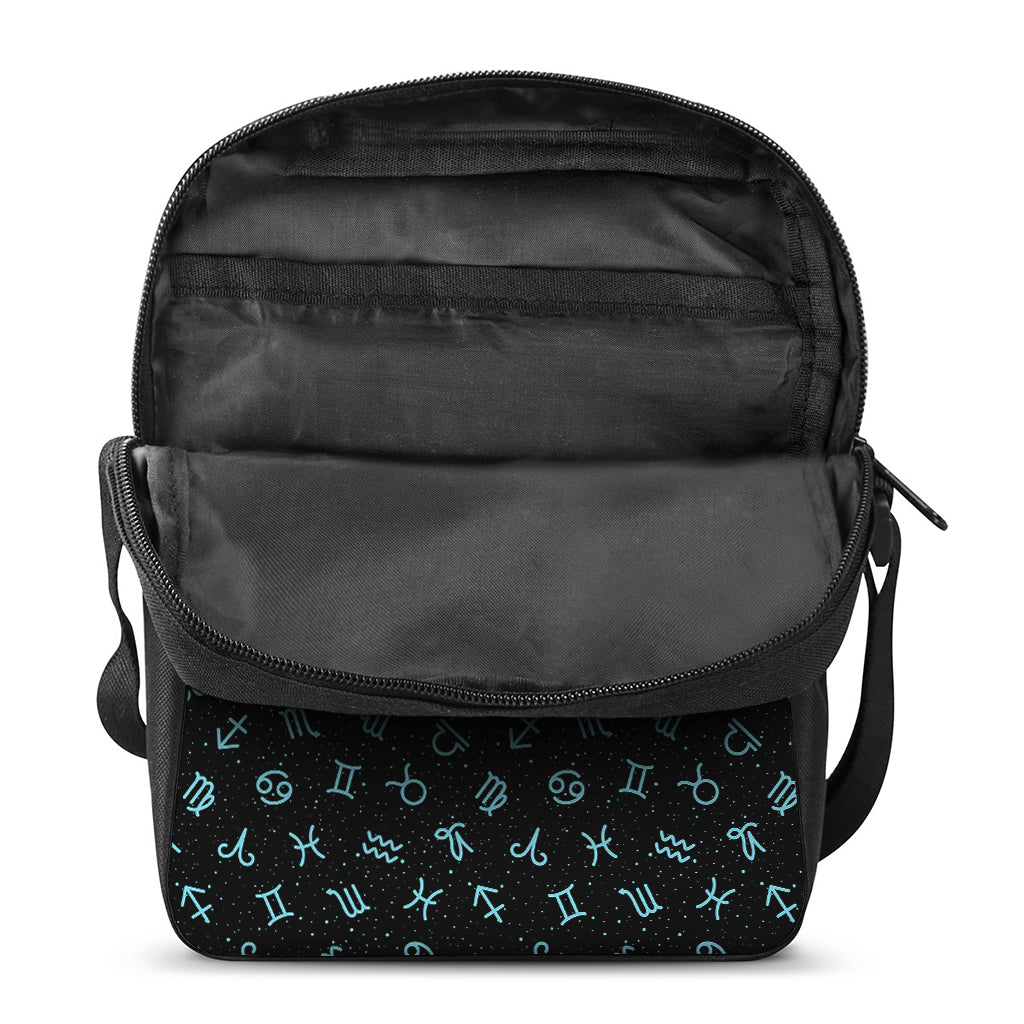 Blue Zodiac Symbols Pattern Print Rectangular Crossbody Bag