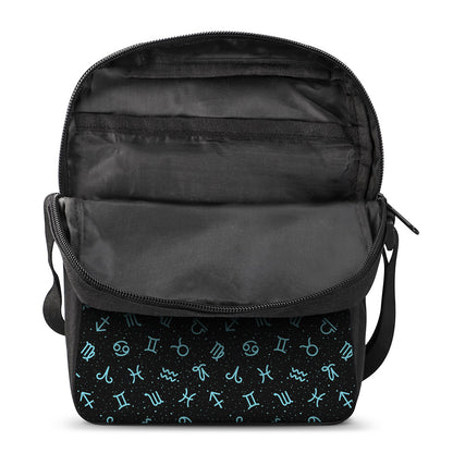 Blue Zodiac Symbols Pattern Print Rectangular Crossbody Bag