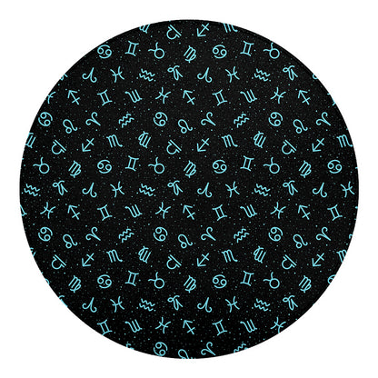 Blue Zodiac Symbols Pattern Print Round Blanket