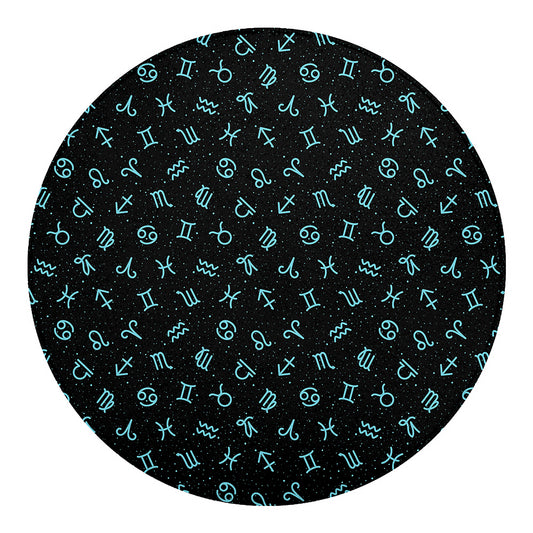 Blue Zodiac Symbols Pattern Print Round Blanket