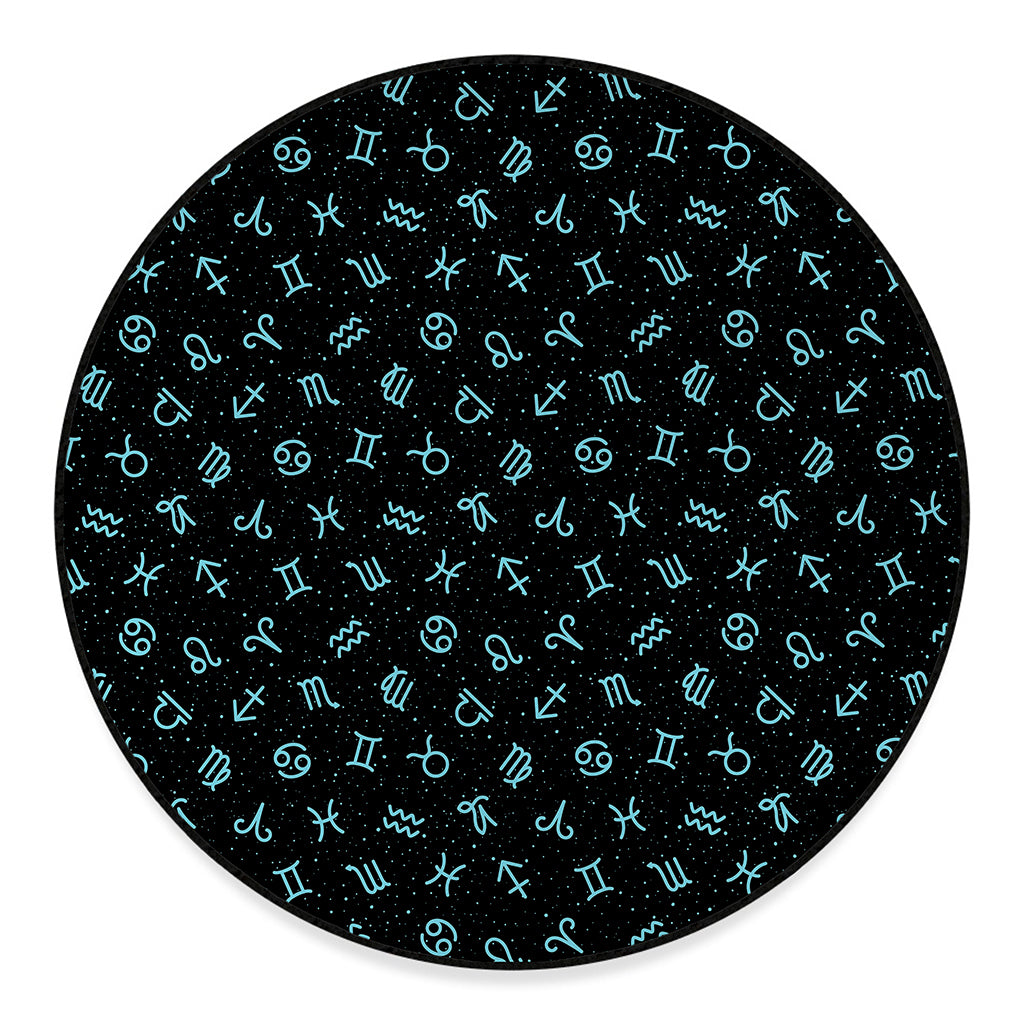 Blue Zodiac Symbols Pattern Print Round Floor Mat