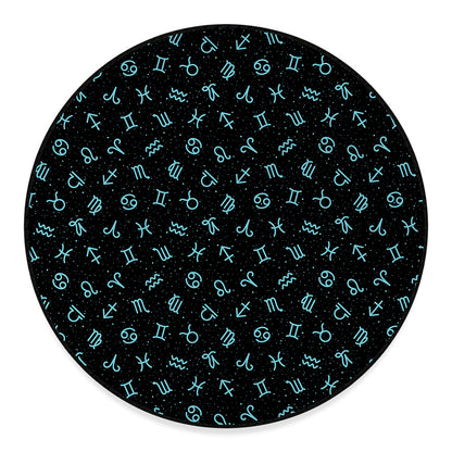 Blue Zodiac Symbols Pattern Print Round Floor Mat