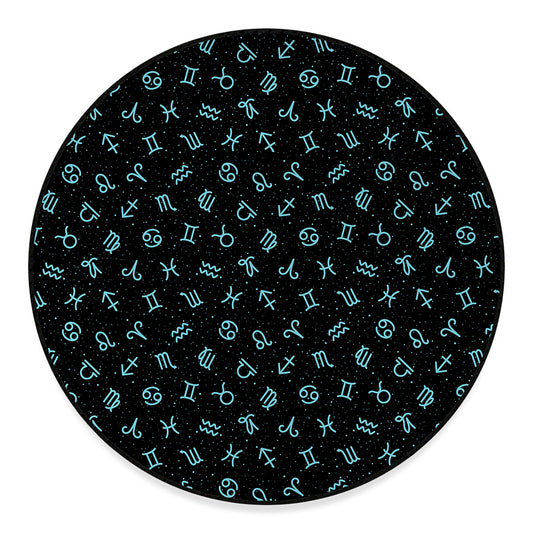 Blue Zodiac Symbols Pattern Print Round Floor Mat