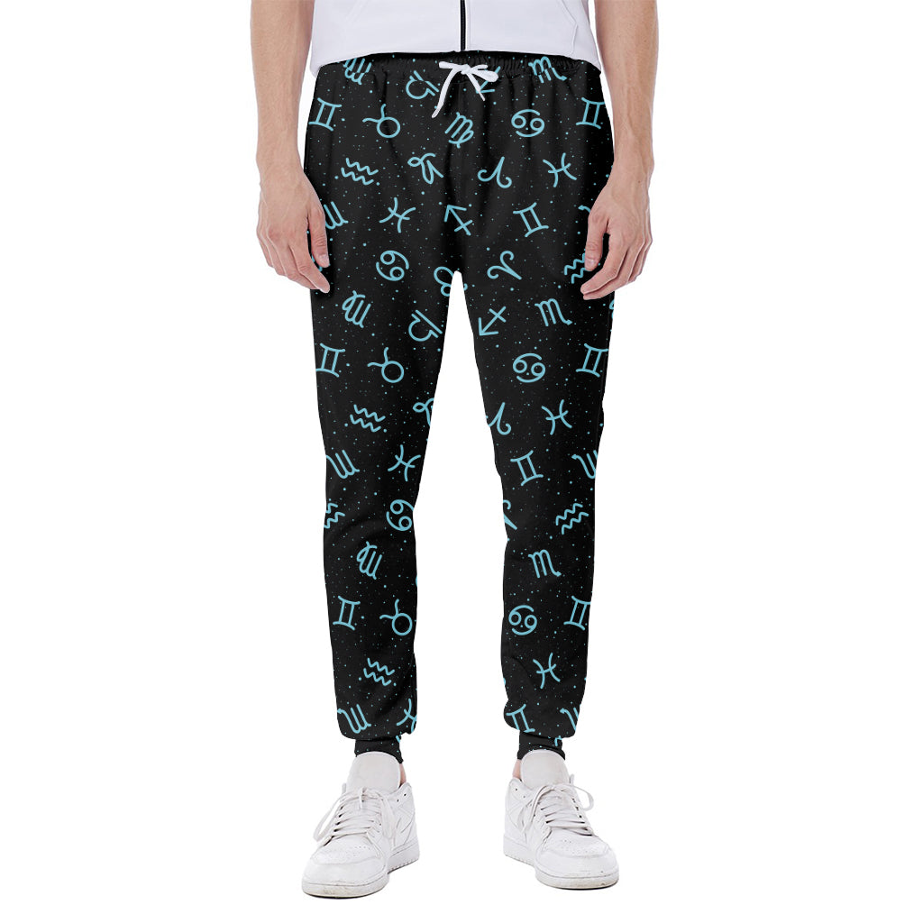 Blue Zodiac Symbols Pattern Print Scuba Joggers