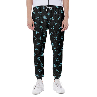 Blue Zodiac Symbols Pattern Print Scuba Joggers