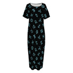 Blue Zodiac Symbols Pattern Print Short Sleeve Long Nightdress
