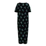 Blue Zodiac Symbols Pattern Print Short Sleeve Long Nightdress