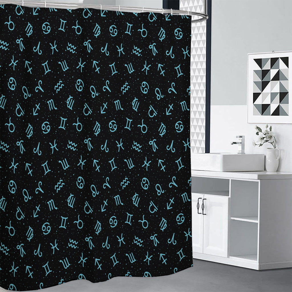 Blue Zodiac Symbols Pattern Print Shower Curtain
