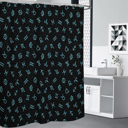 Blue Zodiac Symbols Pattern Print Shower Curtain