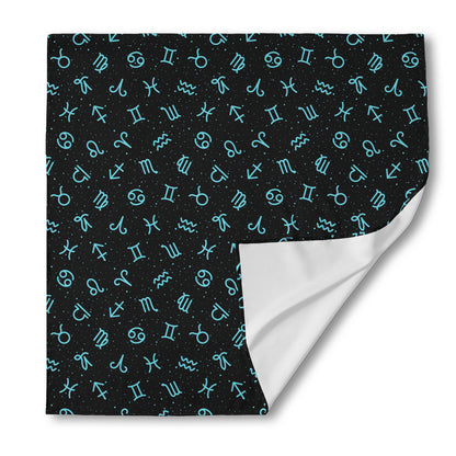 Blue Zodiac Symbols Pattern Print Silk Bandana