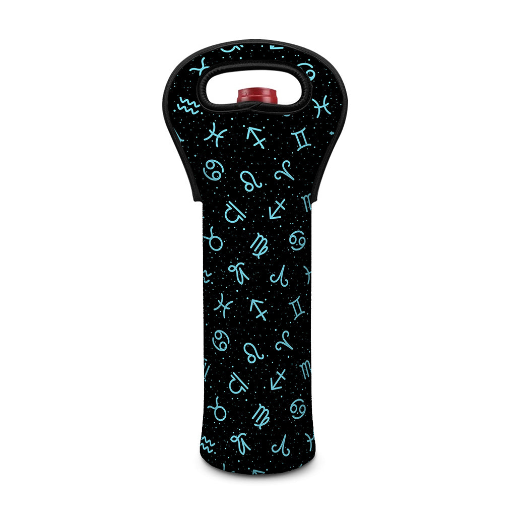 Blue Zodiac Symbols Pattern Print Single Neoprene Wine Tote