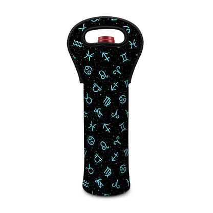 Blue Zodiac Symbols Pattern Print Single Neoprene Wine Tote
