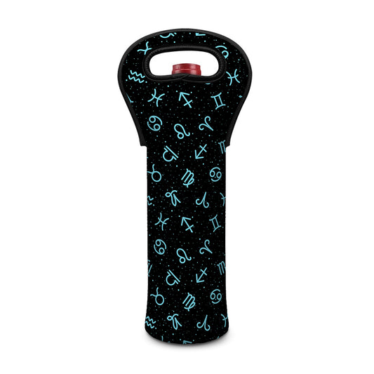 Blue Zodiac Symbols Pattern Print Single Neoprene Wine Tote