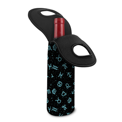 Blue Zodiac Symbols Pattern Print Single Neoprene Wine Tote