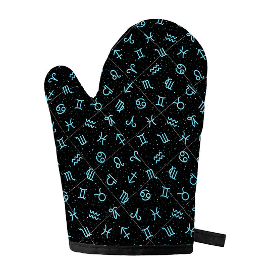 Blue Zodiac Symbols Pattern Print Single Oven Mitt