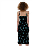 Blue Zodiac Symbols Pattern Print Slim Fit Midi Cami Dress