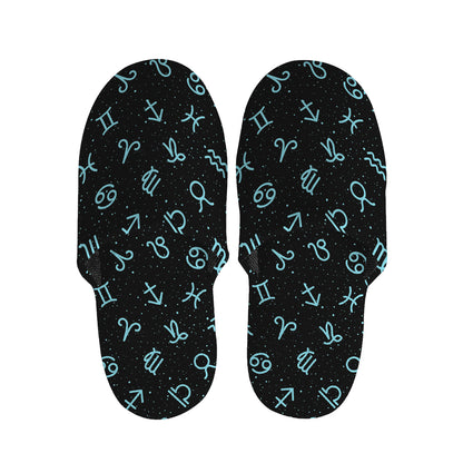 Blue Zodiac Symbols Pattern Print Slippers