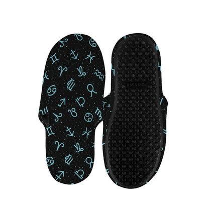 Blue Zodiac Symbols Pattern Print Slippers