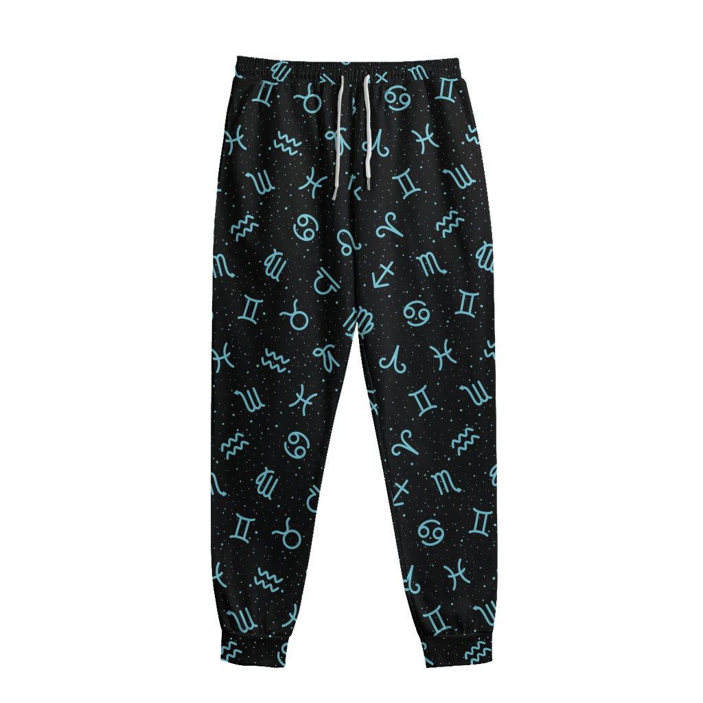 Blue Zodiac Symbols Pattern Print Sweatpants