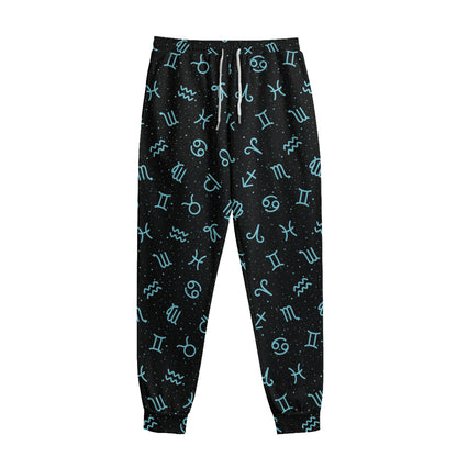 Blue Zodiac Symbols Pattern Print Sweatpants