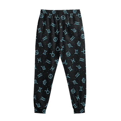 Blue Zodiac Symbols Pattern Print Sweatpants