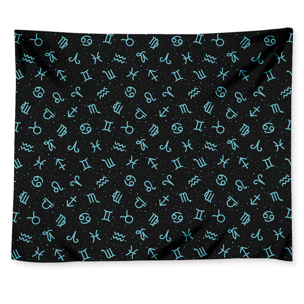 Blue Zodiac Symbols Pattern Print Tapestry