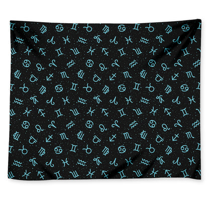 Blue Zodiac Symbols Pattern Print Tapestry