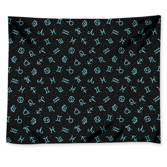 Blue Zodiac Symbols Pattern Print Tapestry